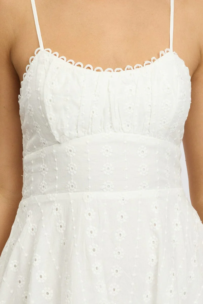 White Fit And Flare Dress Mini Eyelet Fabric - Image 6