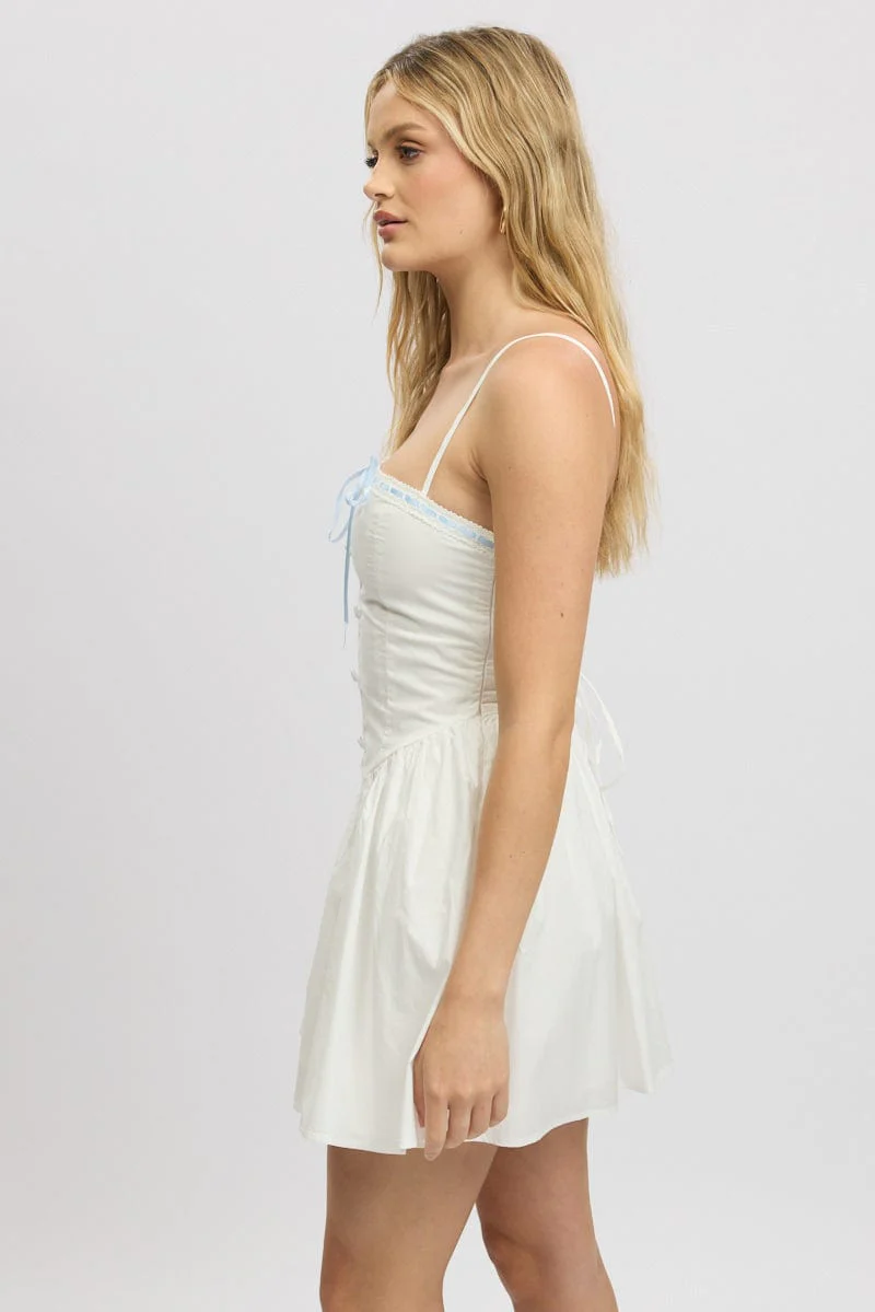 White Fit And Flare Dress Ribbon Tape Mini - Image 4