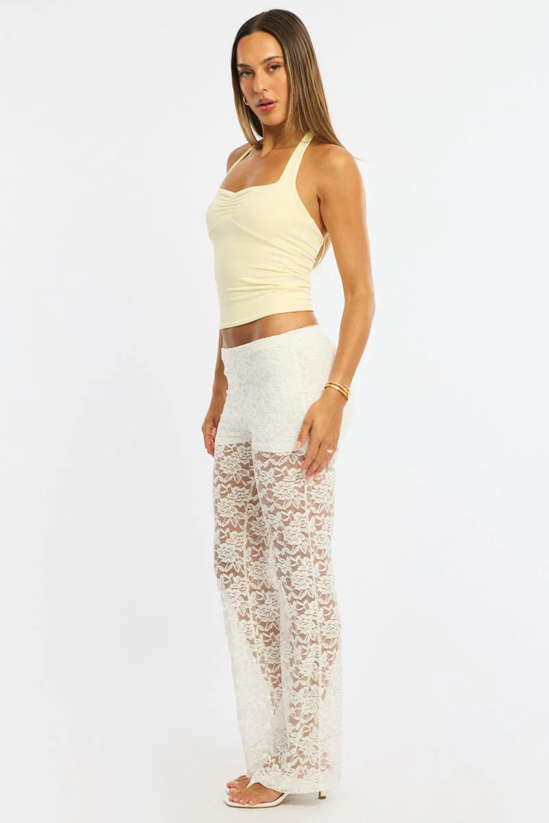 White Flare Leg Pants Lace - Image 4