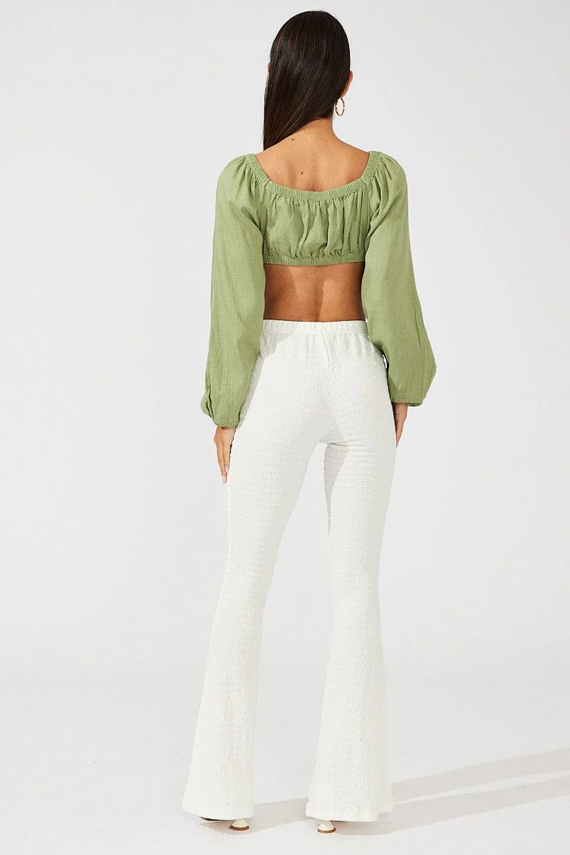 White Flare Leg Pants Textured Jersey - Image 5