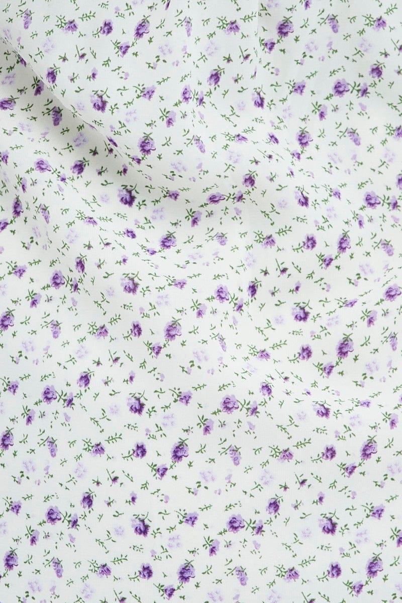 White Floral Midi Dress Long Sleeve Gathering Bust - Image 6
