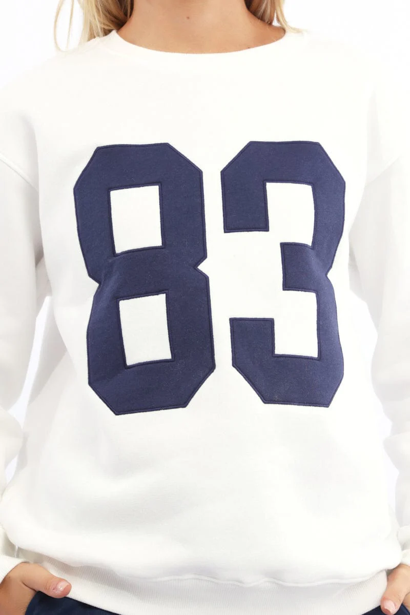 White Graphic Sweater Long Sleeve - Image 6