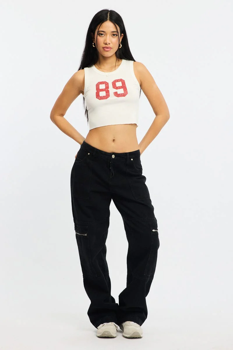 White Graphic Tank Sleeveless - Image 2