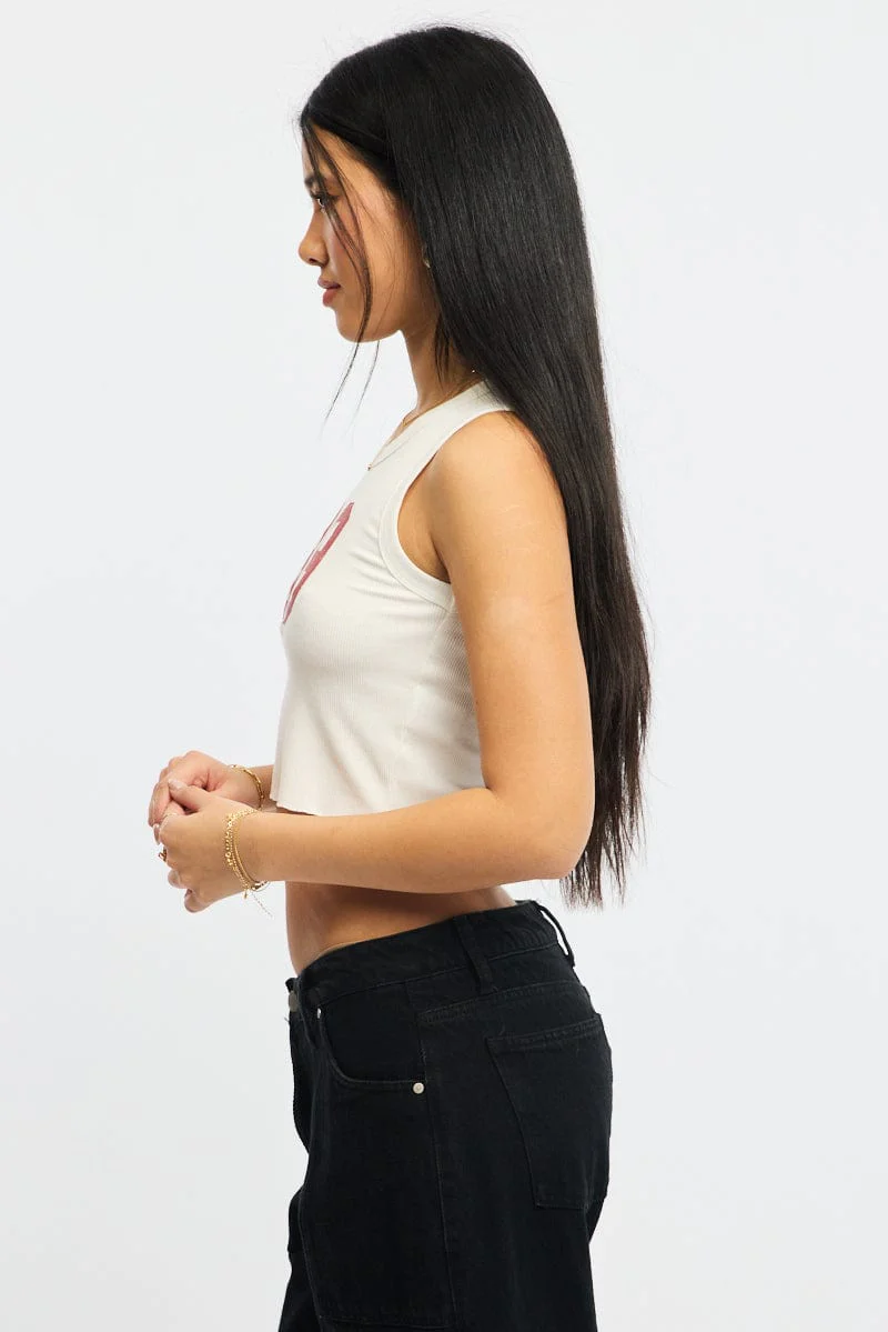 White Graphic Tank Sleeveless - Image 3
