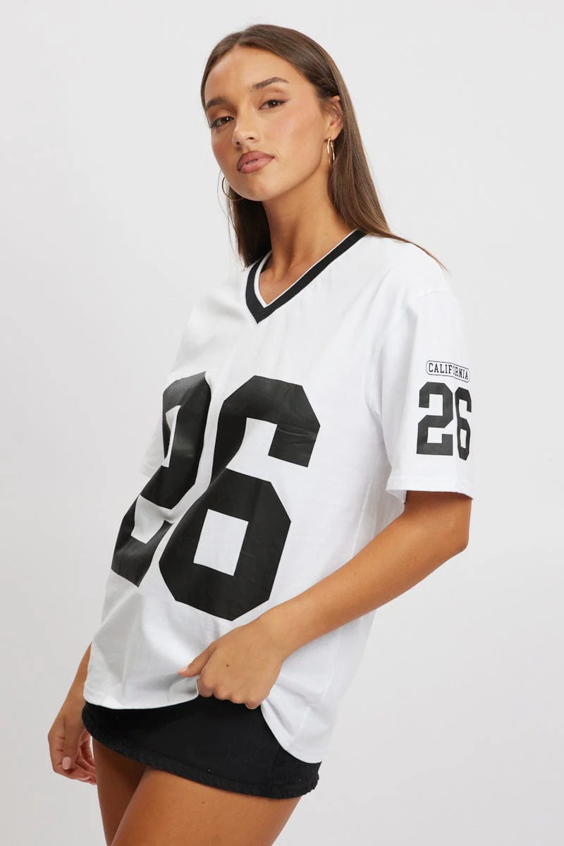 White Graphic Tee V Neck Short Sleeve - Image 4