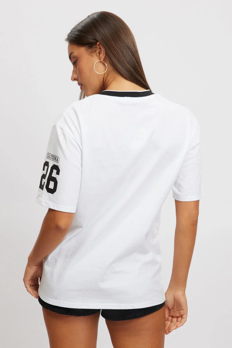 White Graphic Tee V Neck Short Sleeve - Image 5