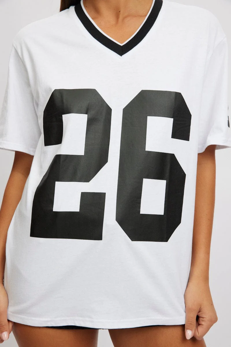 White Graphic Tee V Neck Short Sleeve - Image 6