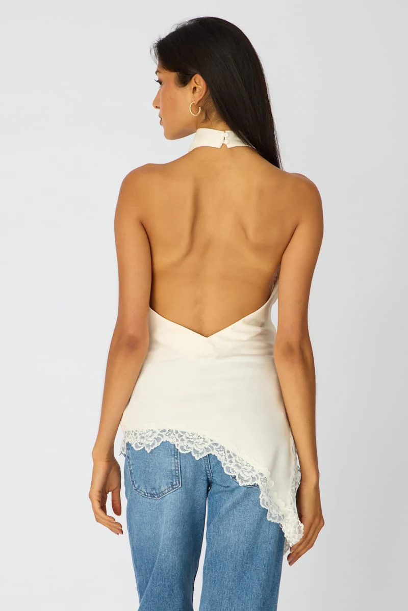 White Halter Lace Top Sleeveless Satin - Image 5