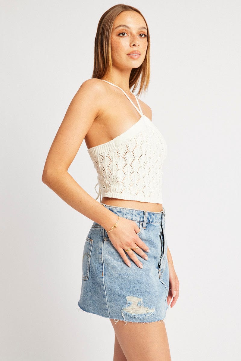 White Halter Neck Knit Top - Image 4