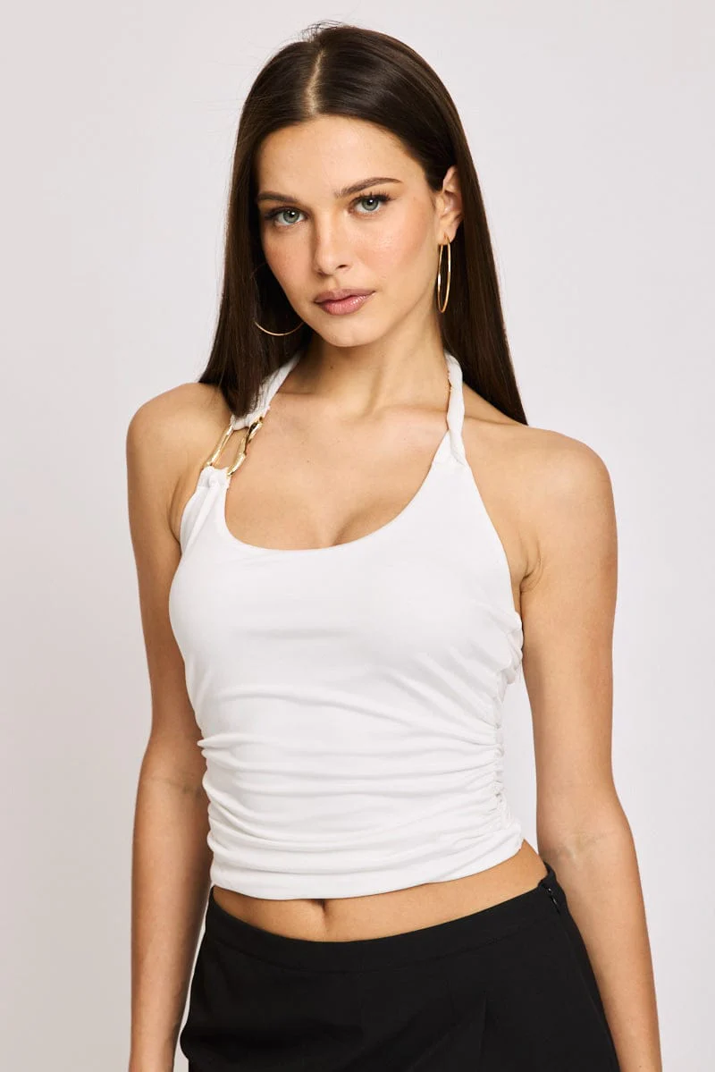 White Halter Neck Top