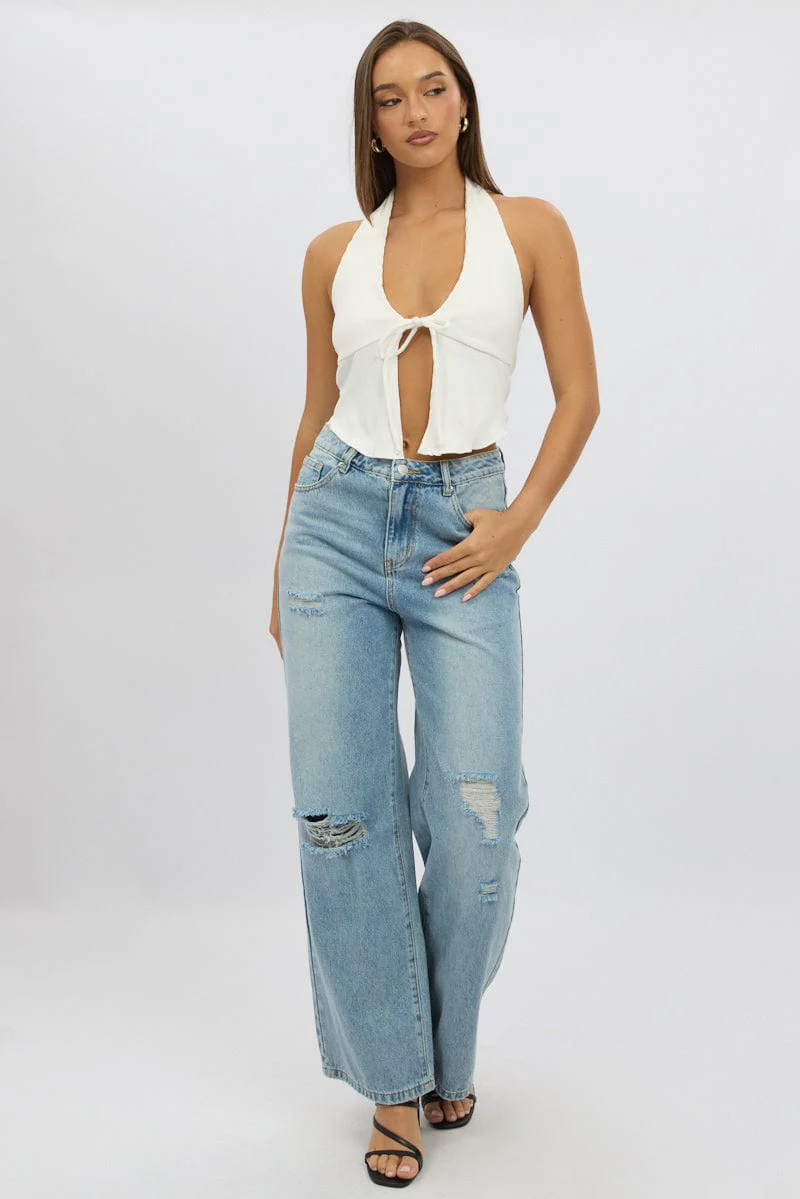 White Halter Neck Top Rib - Image 3