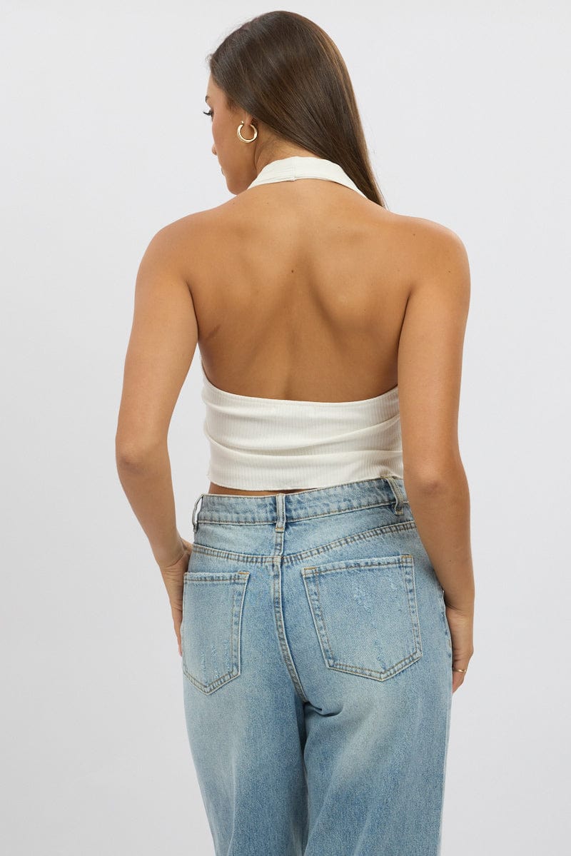White Halter Neck Top Rib - Image 5
