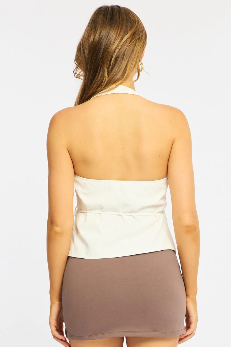 White Halter Vest Top Sleeveless V-neck - Image 4