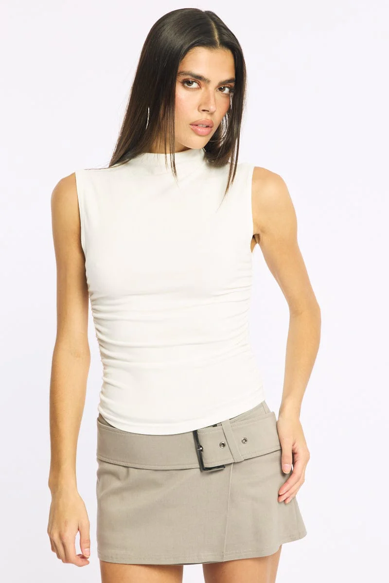 White High Neck Top Sleeveless