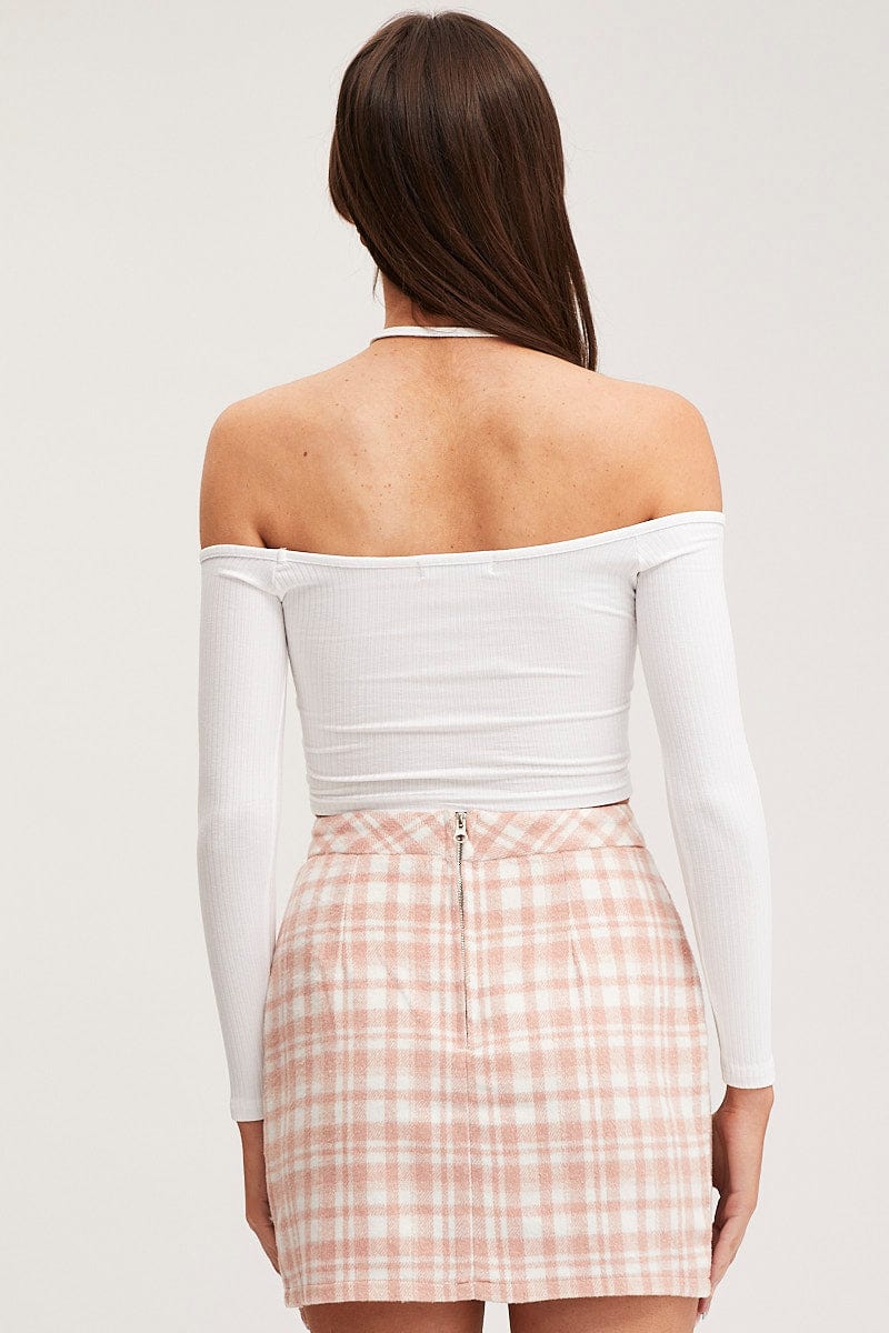 White Jersey Crop Top Long Sleeve Halter Neck - Image 5