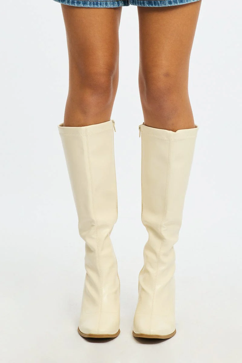 White Knee High Boots - Image 2