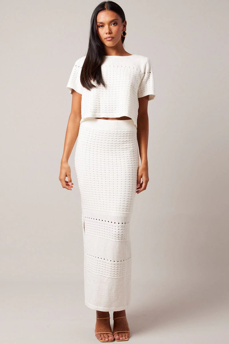 White Knit Skirt Crochet High Rise - Image 2
