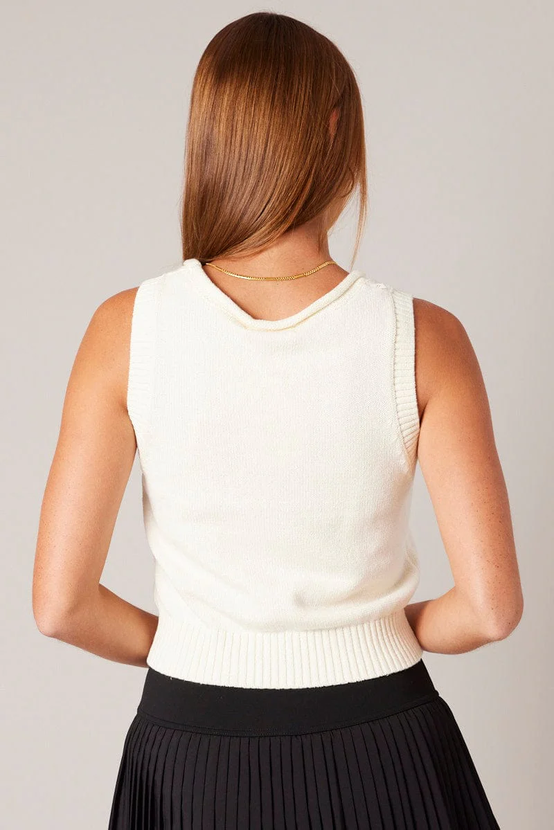 White Knit Vest Round Neck - Image 5