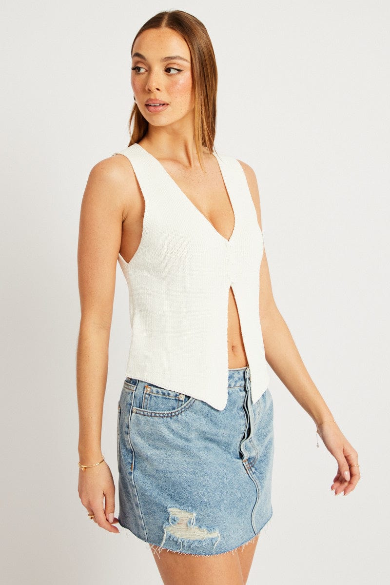 White Knit Vest V Neck - Image 3