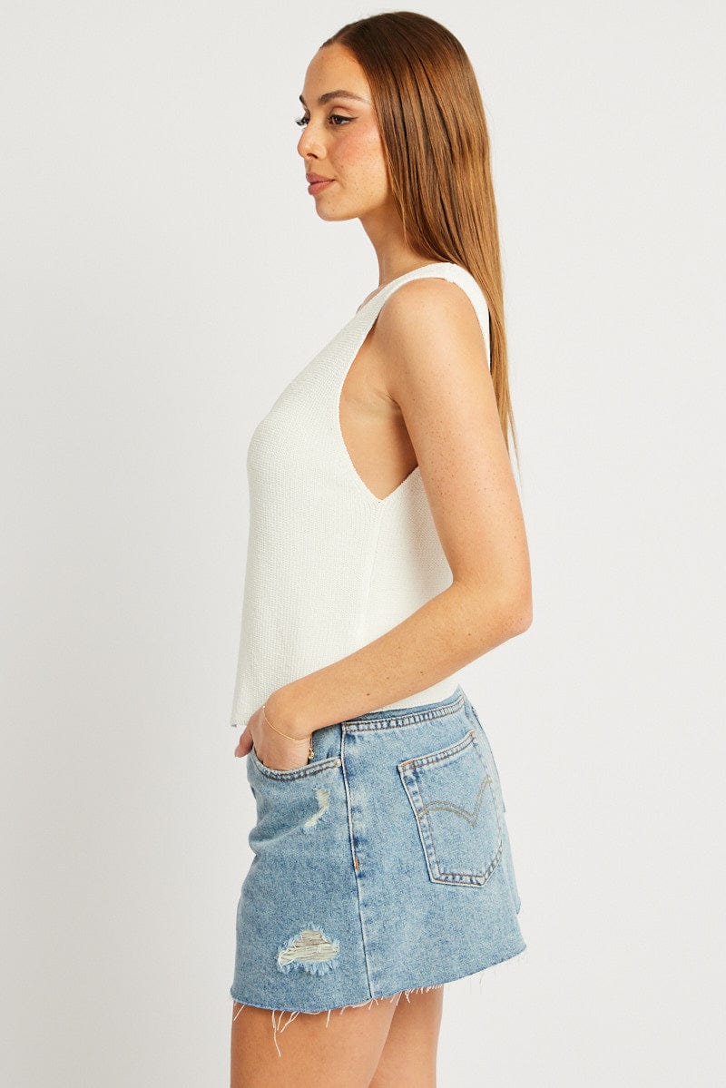 White Knit Vest V Neck - Image 4