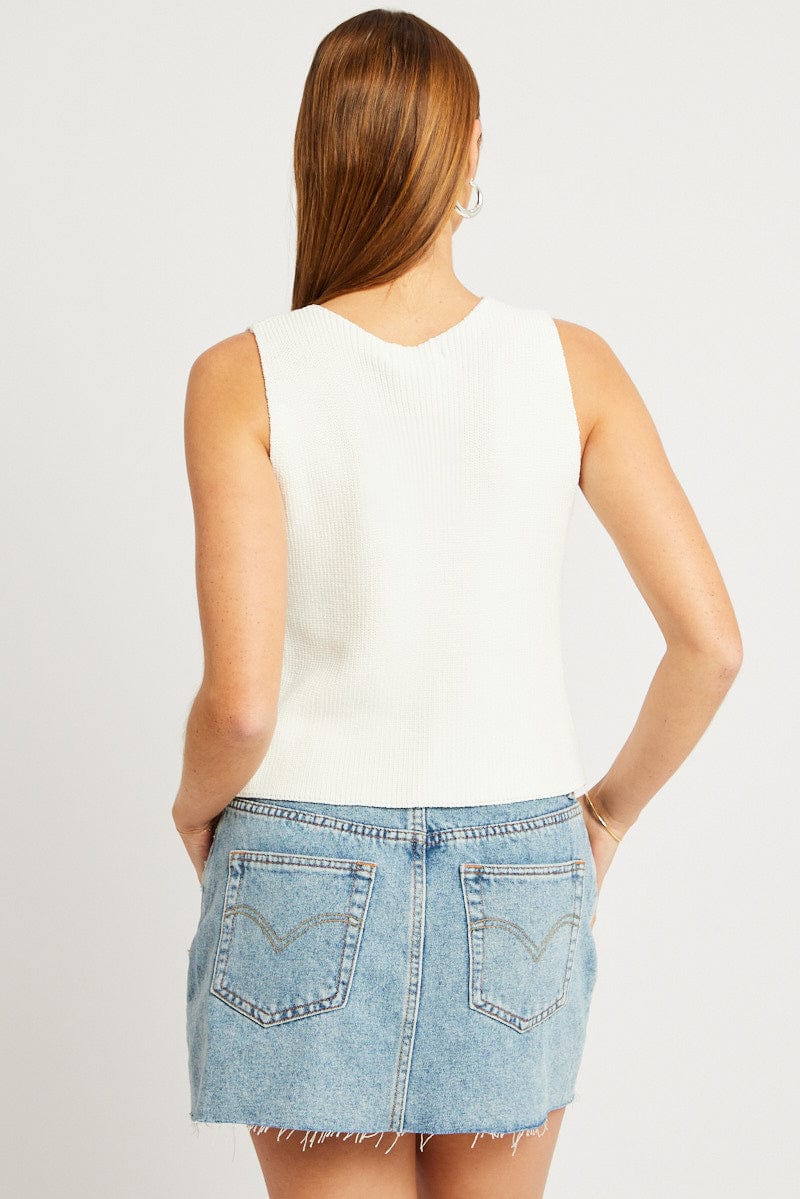 White Knit Vest V Neck - Image 5