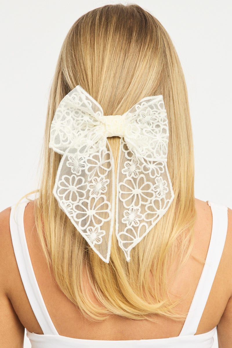 White Lace Hair Bow - Image 2