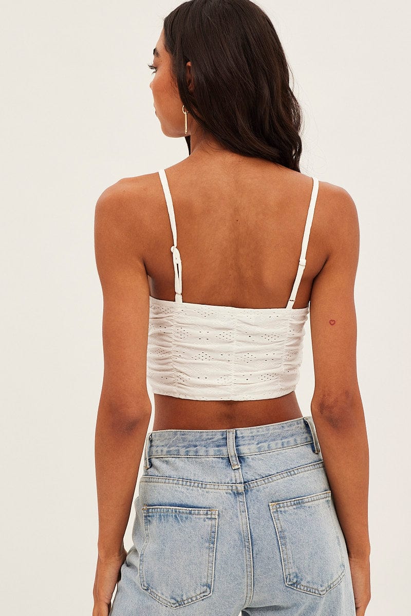 White Lace Keyhole Rushed Cropped Cami - Image 5