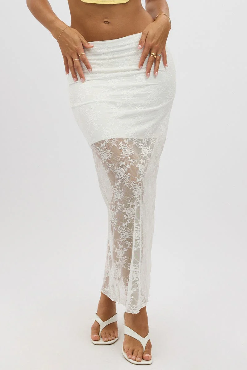 White Lace Maxi Skirt Lined - Image 3