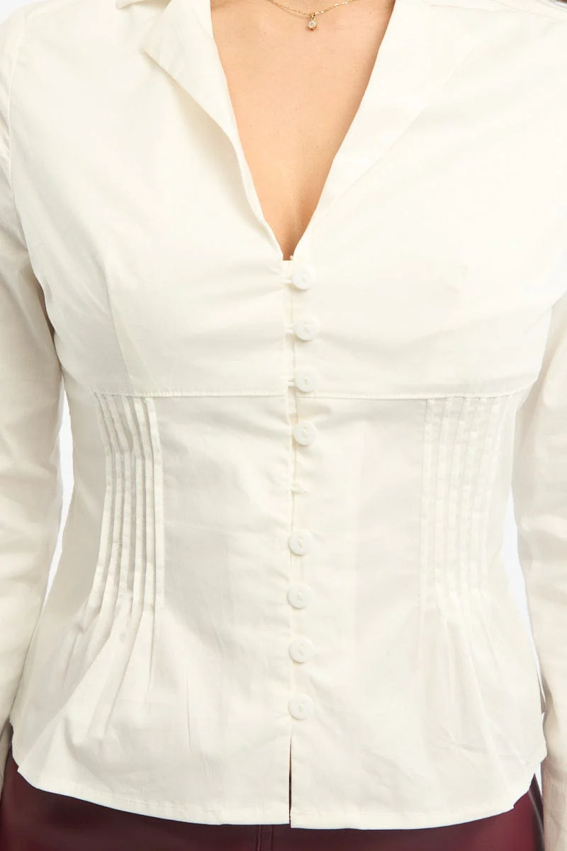 White Long Sleeve Shirt Lapel Collar Button Up - Image 5