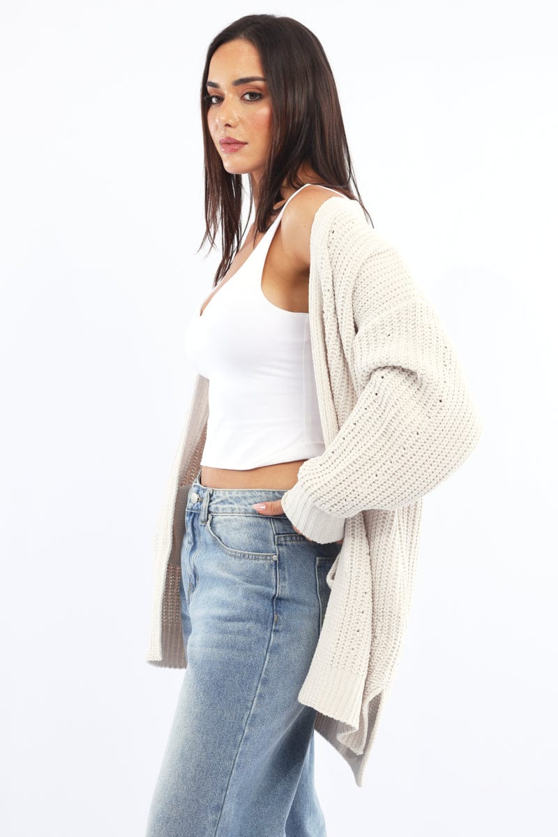 White Longline Chenile Cardigan - Image 3