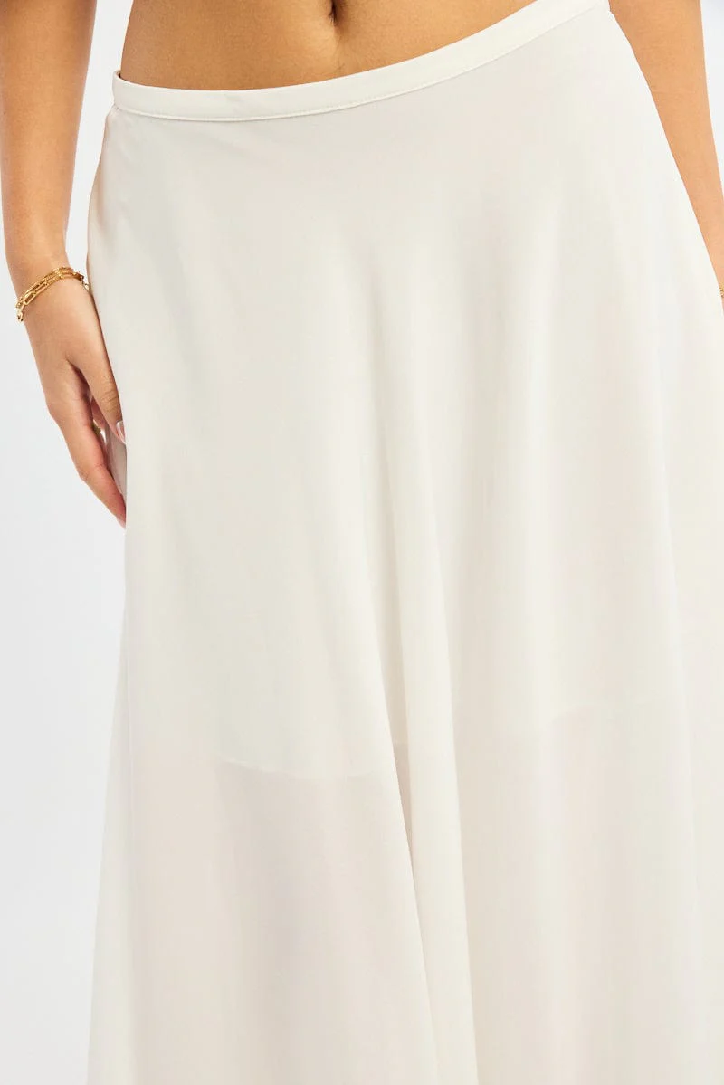 White Maxi Skirt Flowy High Waisted Poly Chiffon - Image 6