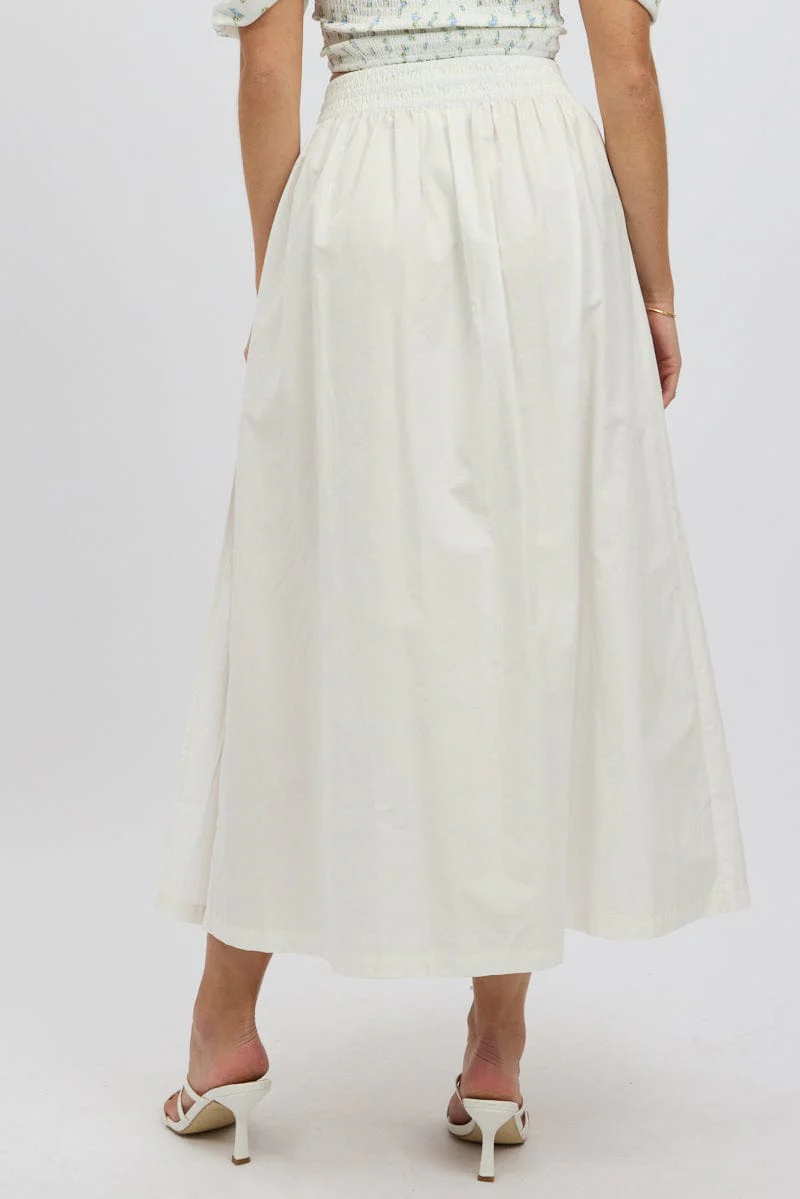 White Maxi Skirt Shirred Waist Relaxed Fit - Image 6