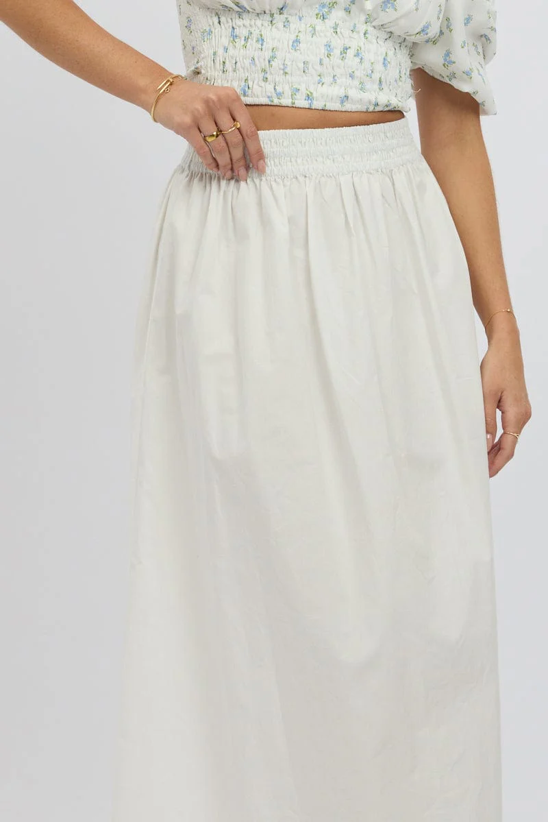 White Maxi Skirt Shirred Waist Relaxed Fit - Image 7