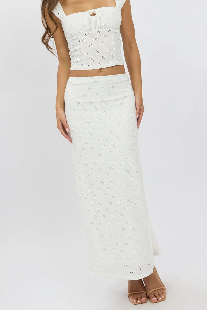 White Midaxi Skirt High Rise Stretch Eyelet - Image 4