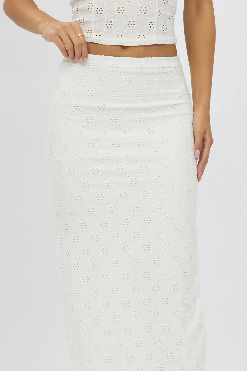 White Midaxi Skirt High Rise Stretch Eyelet - Image 6