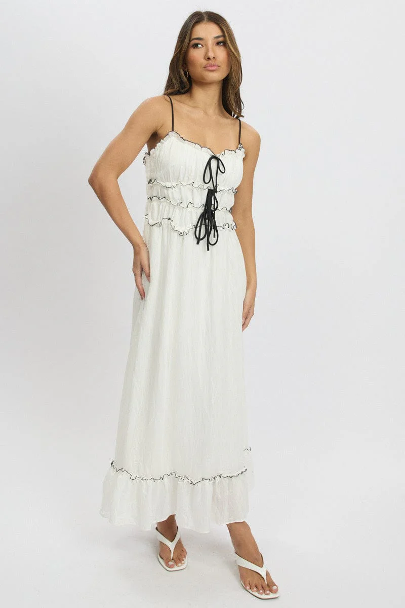White Midi Dress Contrast Tie - Image 2