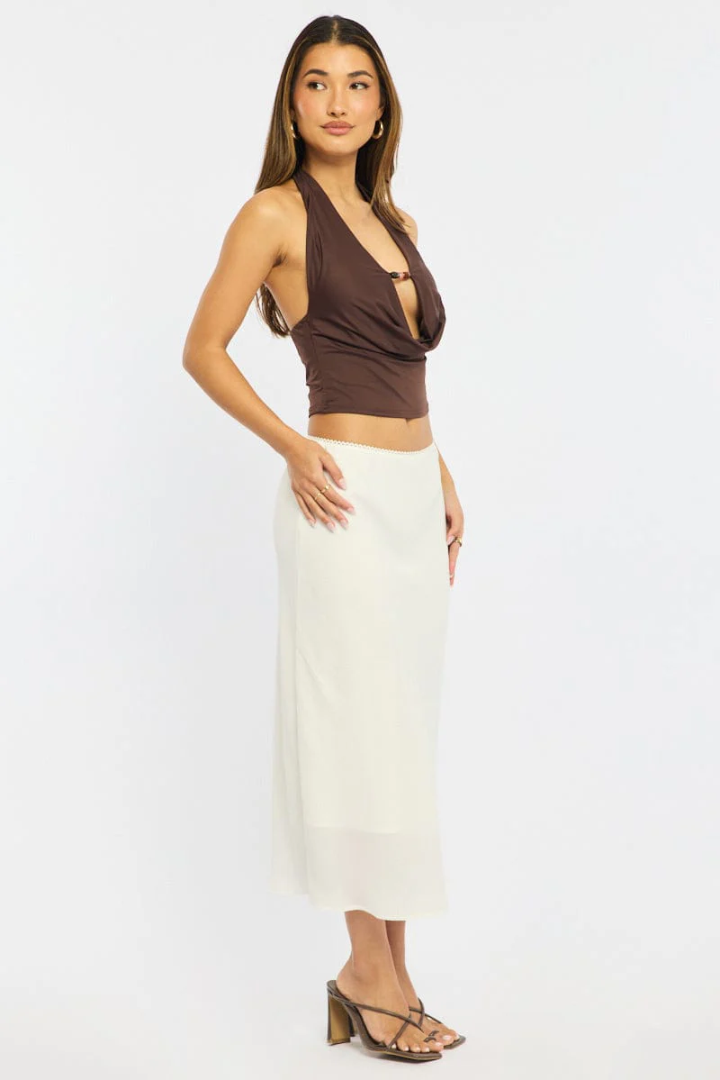 White Midi Skirt Mid Rise Chiffon Lined - Image 4