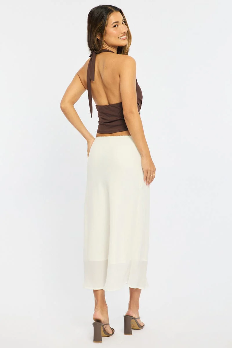White Midi Skirt Mid Rise Chiffon Lined - Image 5