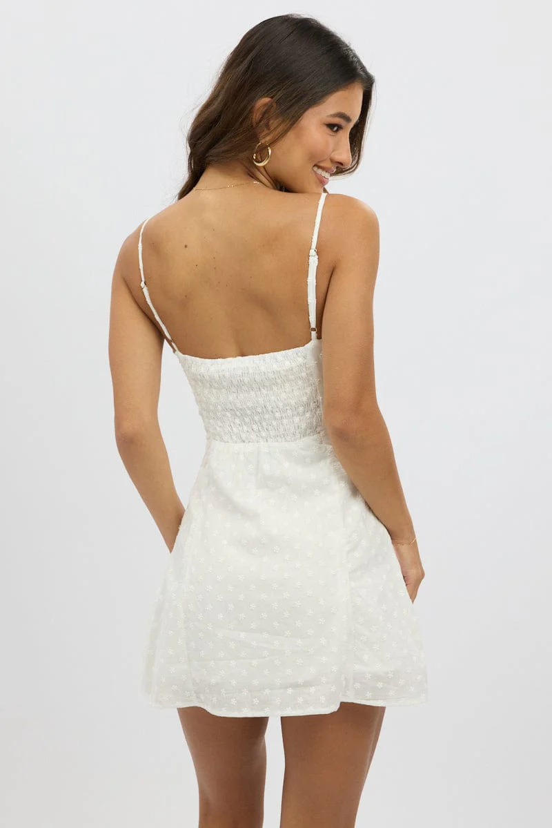 White Mini Dress Gathered Bust - Image 5