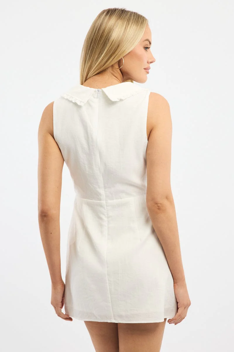 White Mini Dress Peter Pan Collar - Image 4