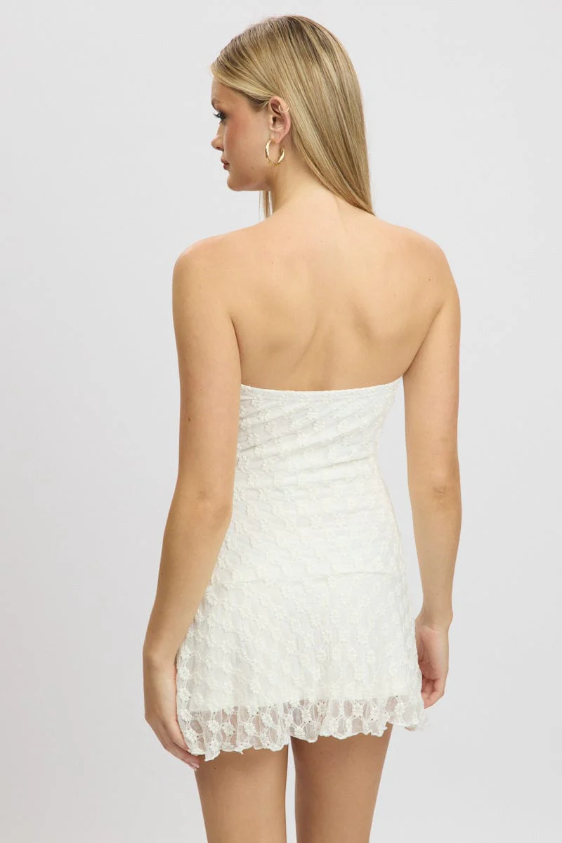 White Mini Dress Strapless Lace - Image 5