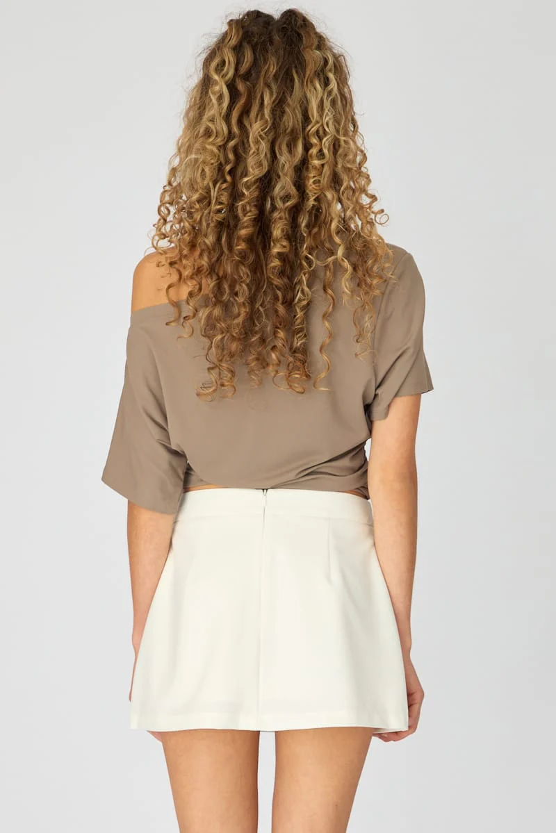White Mini Skort Skirt High Rise Pocket Detail Tailored - Image 5