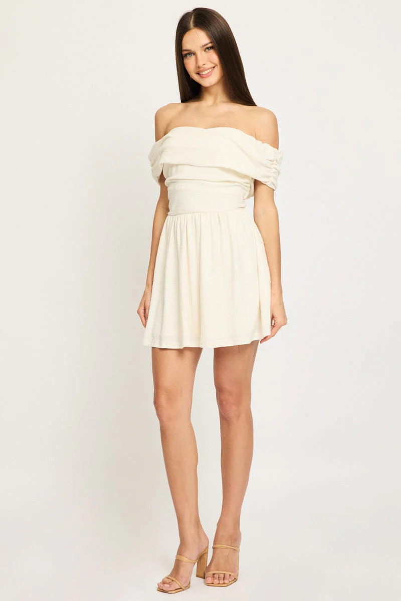 White Off Shoulder Mini Dress - Image 2