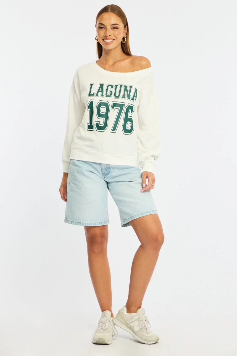 White Off Shoulder Sweater Long Sleeve - Image 2