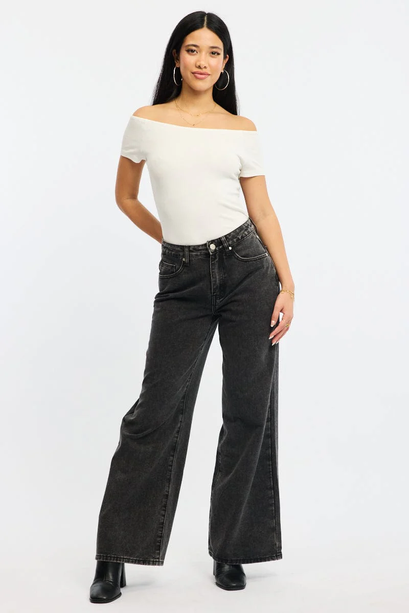White Off Shoulder Top Rib - Image 2