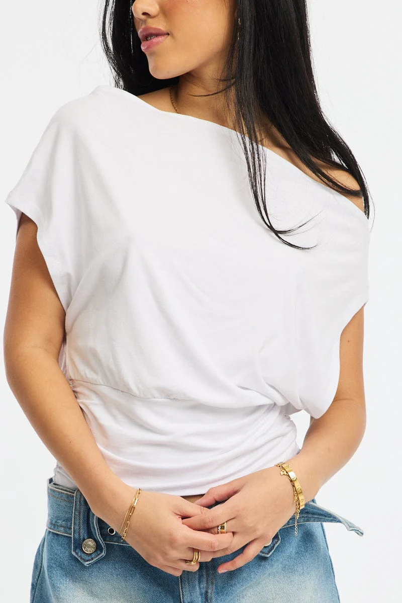 White Off Shoulder Top Short Sleeve - Image 6
