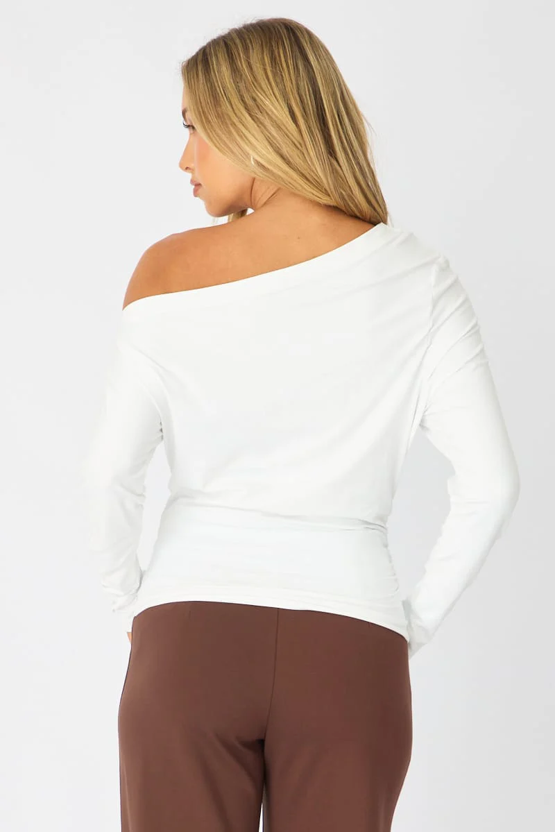 White One Shoulder Top Long Sleeve - Image 5