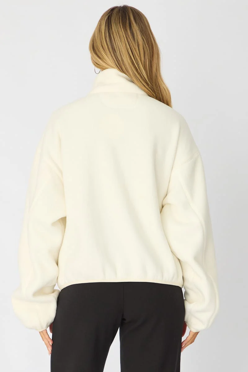 White Oversized Fit Long Sleeve Fleece Sweater - Image 5