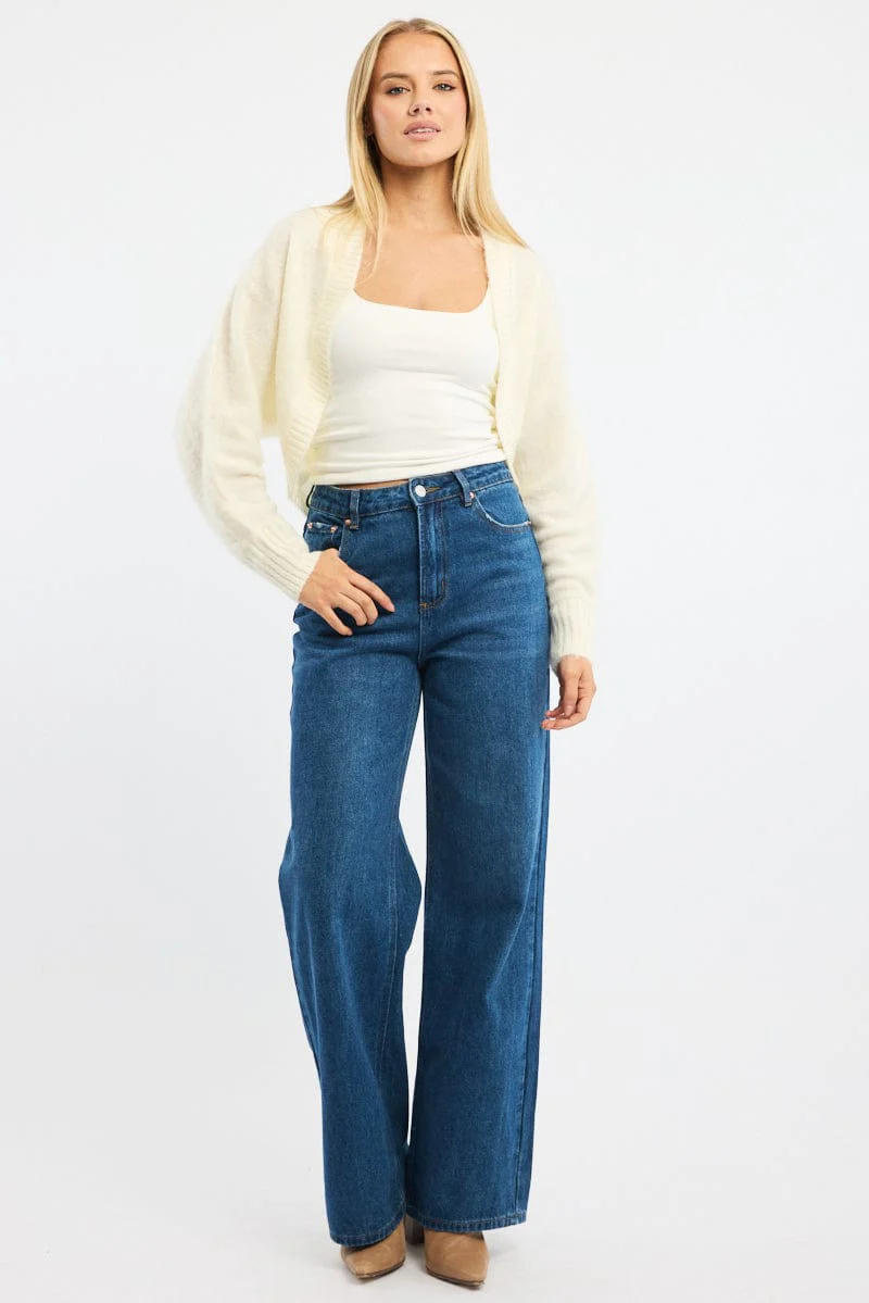 White Oversized Knit Cardigan Long Sleeve - Image 2