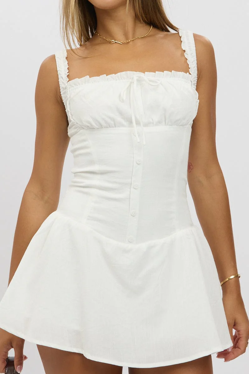 White Playsuit Square Neck Drop Waist - Image 6